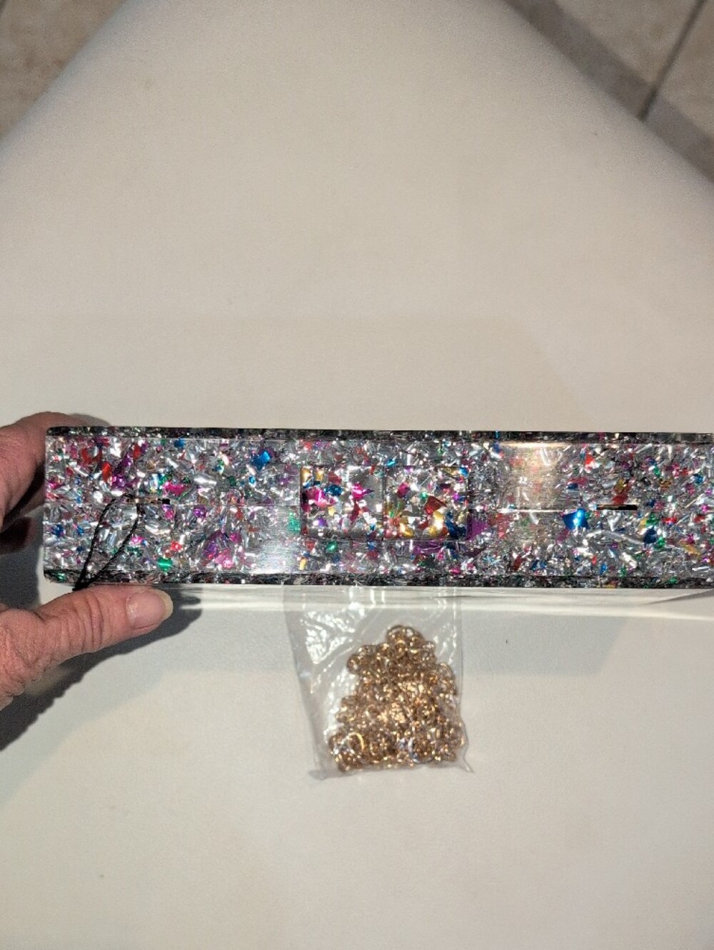 City Glitter Evil Eye Clutch - Silver Multicolor With Crossbody Strap - Picture 4 of 16